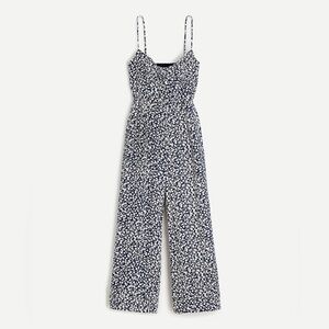 J.Crew Tie-front wide-leg jumpsuit in floral print black and white size 8